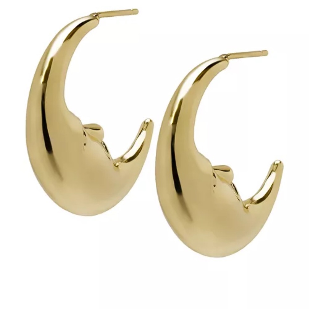 Macy's 14K Gold Plated Moon Crest Crescent Hoop Earrings NIB - Picture 3 of 13